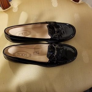 Black Patent Leather Horse bit loafers by Todd's